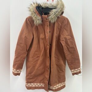 NWOT J4 Jacket Women's Brown Hooded Lined Coat with Southwest Fur Trim